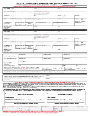 Beltrami County Marriage License  Form