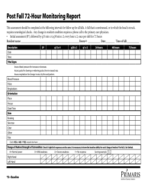 72 Hour Post Fall Monitoring Report  Form