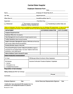 Employee Clearance Form Central State Hospital Centralstatehospital