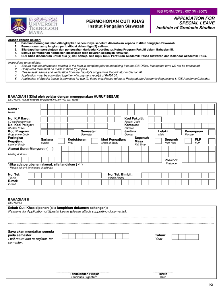 Cuti Khas Uitm  Form