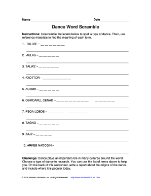 Arrange the Jumbled Letters to Create a Word About Dance  Form