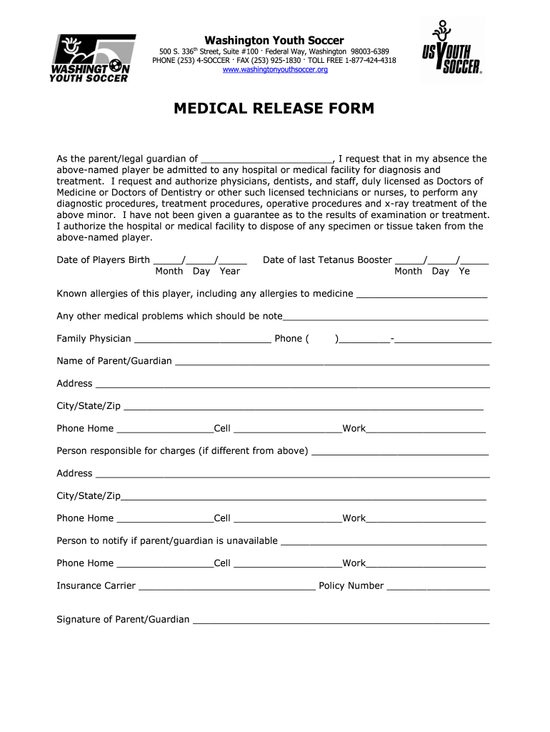 Medical Information Relase Form for Washington State