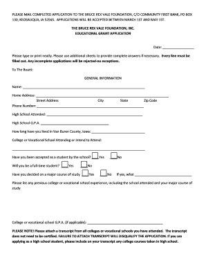Bruce Rex Vale Scholarship Form