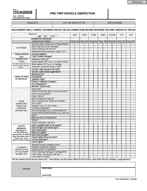 Form ODA0008 Pre Trip Vehicle Inspection the Ohio Department Coaaa