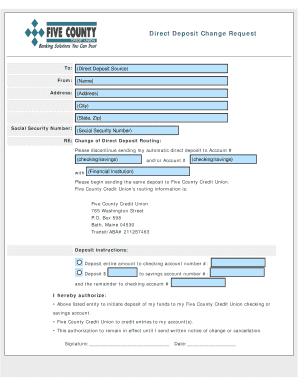 Five County Credit Union Direct Deposit Change Request  Form