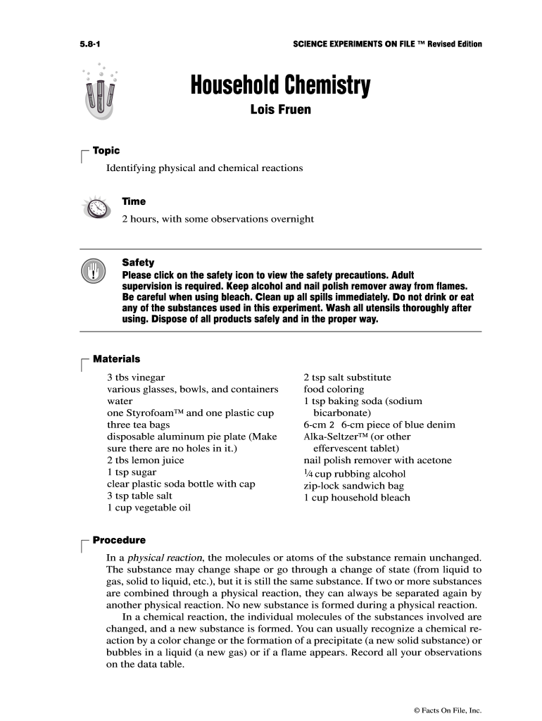 Household Chemistry Lois Form