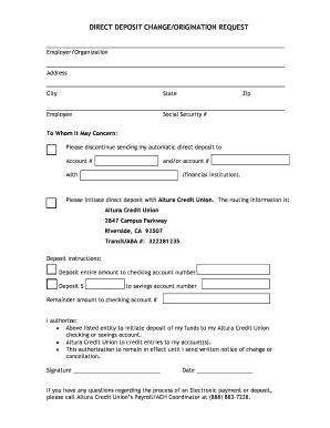 Direct Deposit Change Request  Form