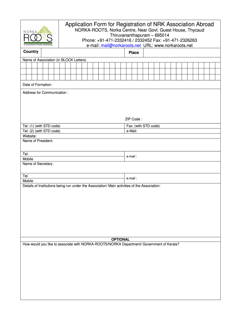 Norka Online Registration Application  Form