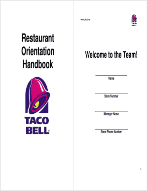 Restaurant Orientation Handbook ColCal Taco Bell Franchisee Colcal Form