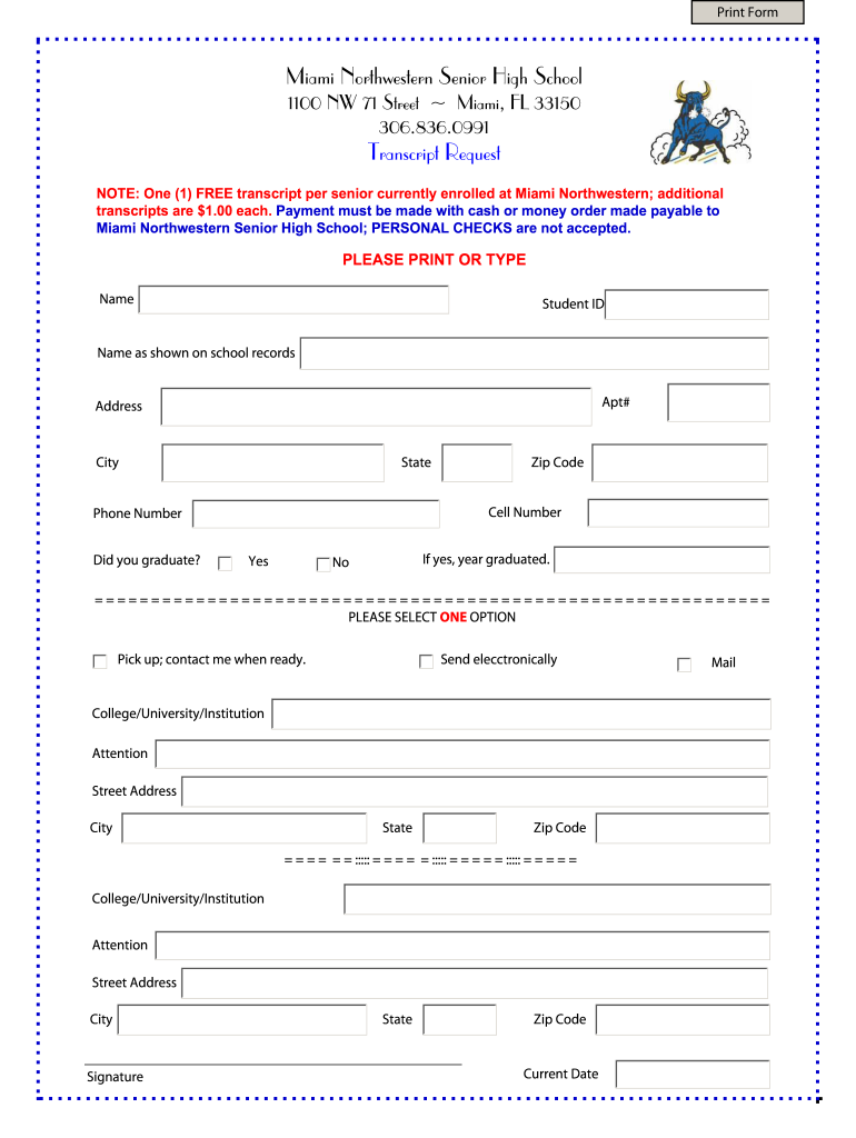 A Picture of Senior High School Transcript Form