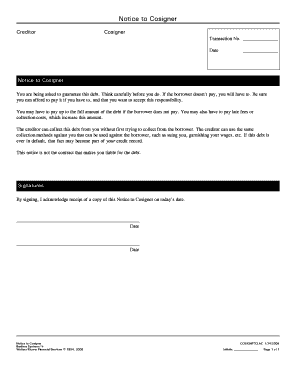Notice to Cosigner Leaders Financial Company  Form