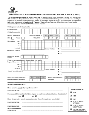 COMMON APPLICATION FORM for ADMISSION to a SURREY SCHOOL CAFAS