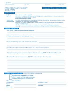 Scholarship Recommendation Form Ateneo