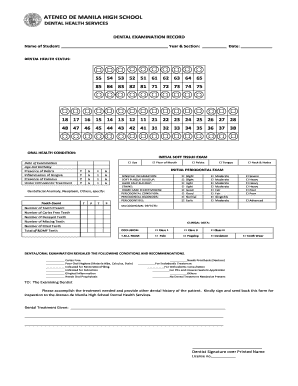 Printable Dental Examination Form