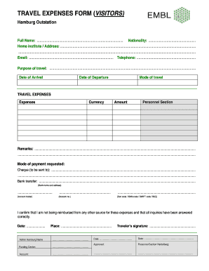 Travel Expences Claim Forma EMBL Hamburg Embl Hamburg