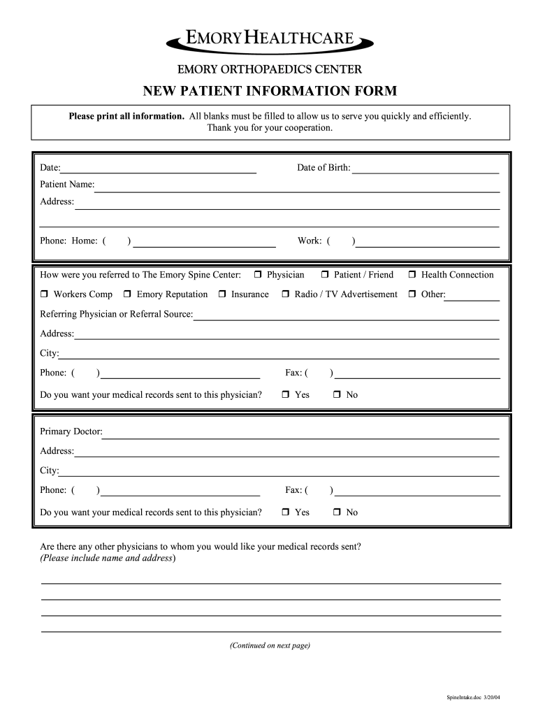  Emory New Patient Forms 2004-2024