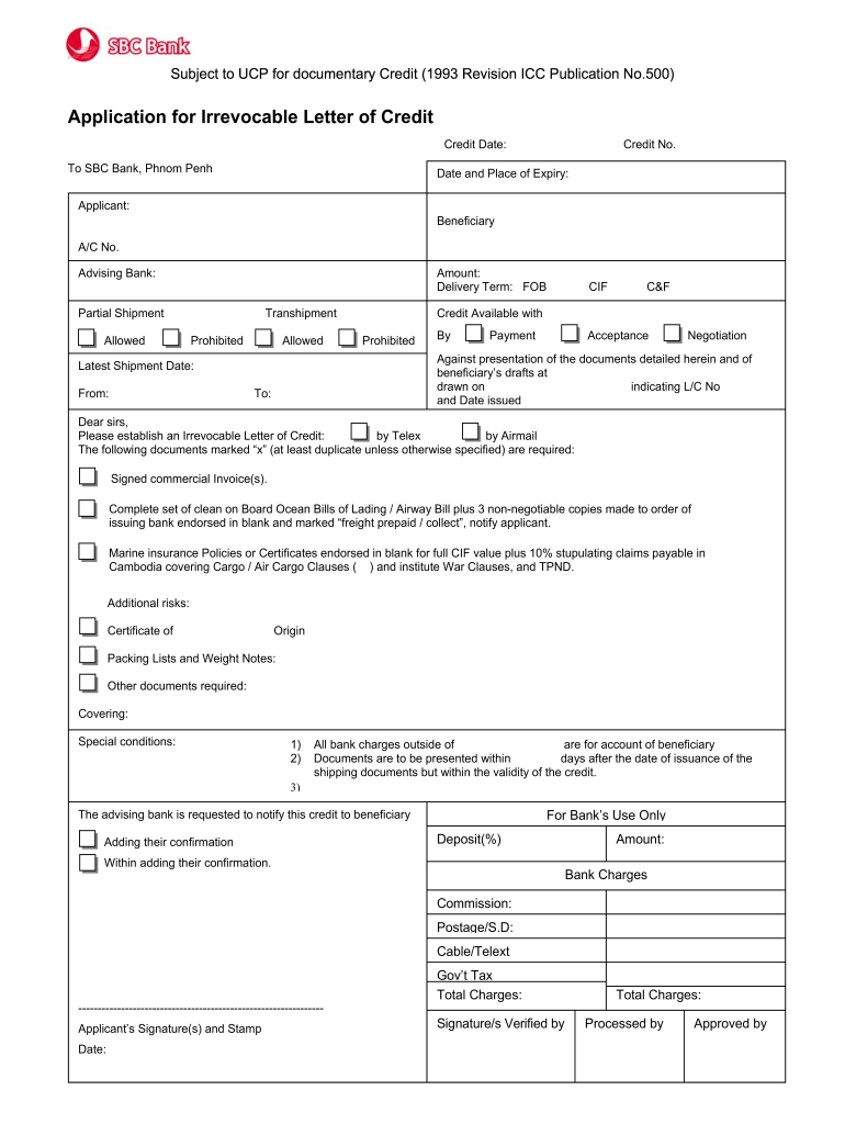 Surety Company Letter of Credit Form