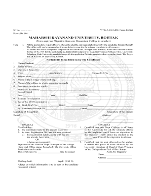 Mdu Migration Certificate Online  Form