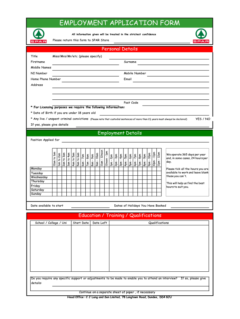 How to Apply for a Job at Spar  Form