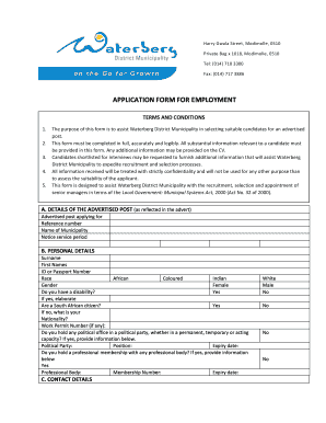 APPLICATION FORM for EMPLOYMENT PDF Waterberg District