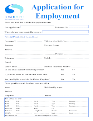 Sevacare Application Form