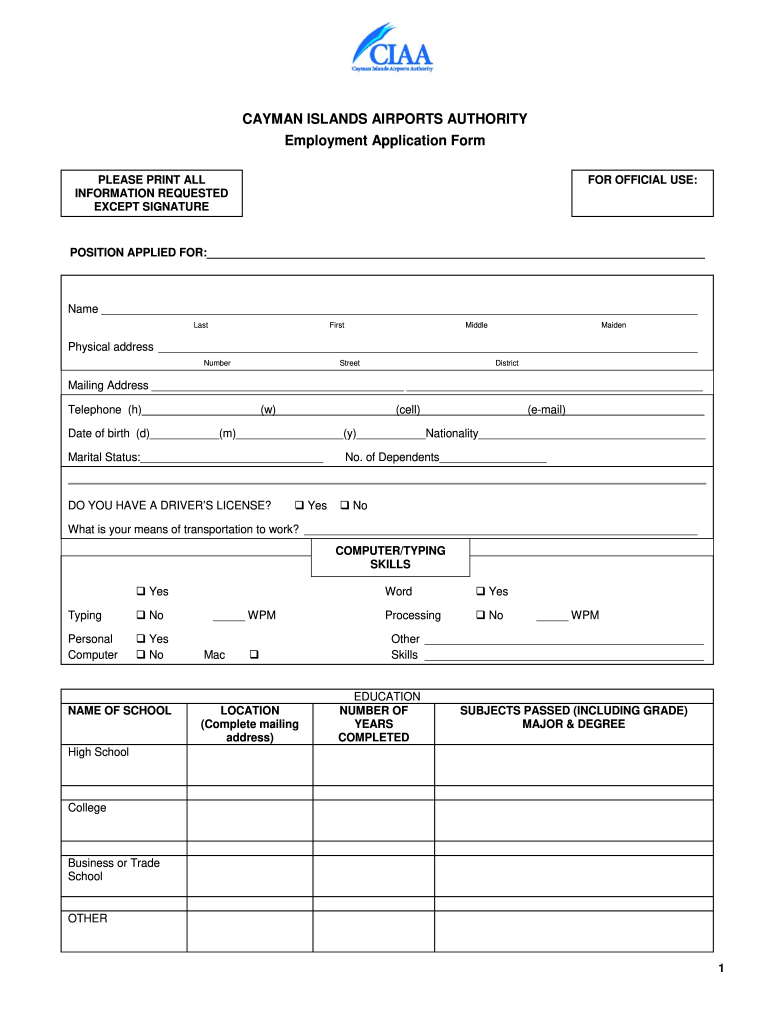Application Form for Security Guard in Cayman Islands