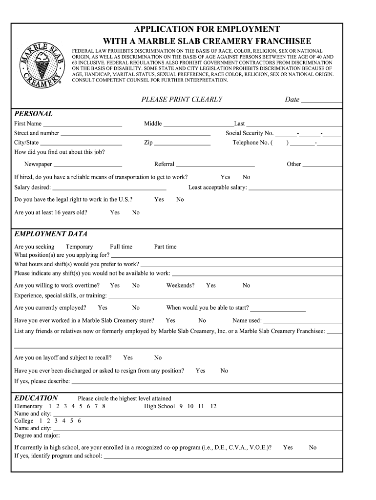 Marble Slab Application  Form