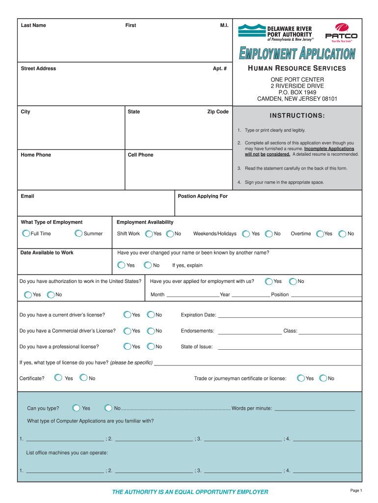 Application  Delaware River Port Authority  Drpa  Form