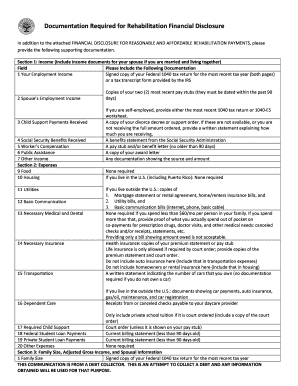Documentation Needed for Rehabilitation Financial Disclosure Form AGCC 01 NEW FORMAT