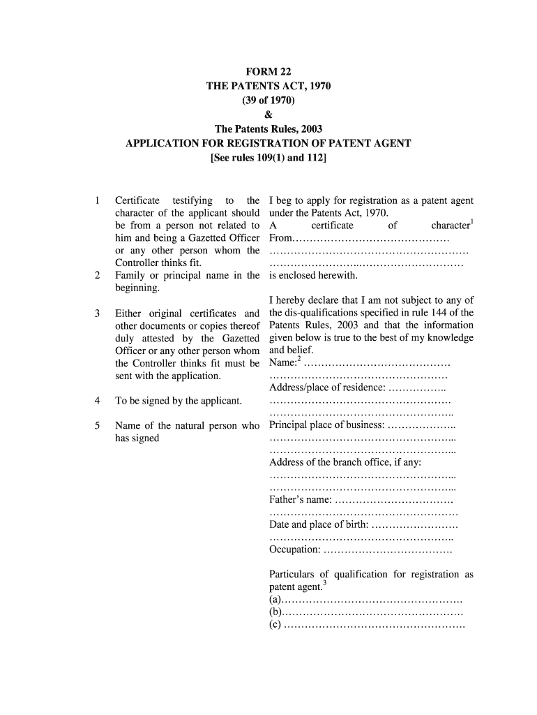 FORM 22 the PATENTS ACT, 1970 39 of 1970 &amp;amp Ipindia Nic