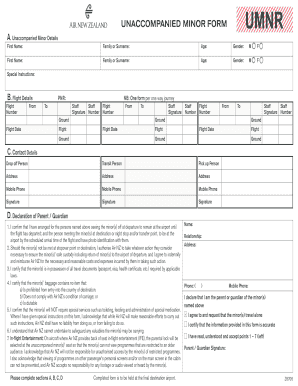 UNACCOMPANIED MINOR FORM Static Airnewzealand Co