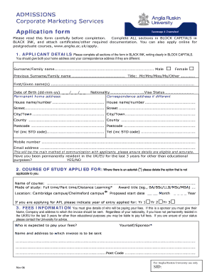 Application Form Anglia Ruskin University