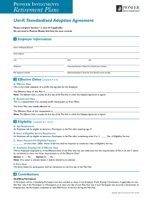 Uni K Standardized Adoption Agreement Pioneer Investments  Form