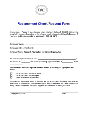 Request for Replacement Check  Form