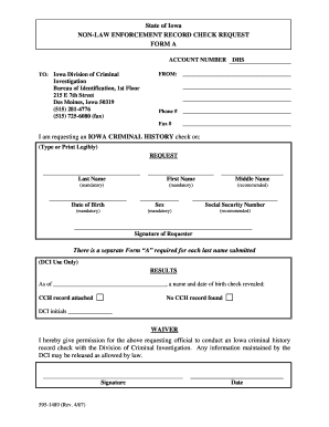 595 1489 Non Law Enforcement Record Check Request Form a Dhs Iowa