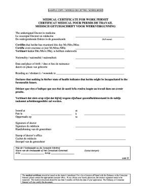 Medical Certificate for Work Permit PDF  Form