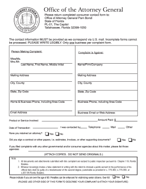 Consumer Complaint Form Florida Attorney General