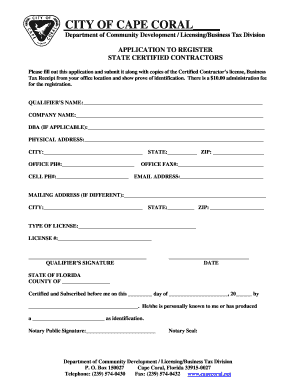 City of Cape Coral Contractor Registration Form