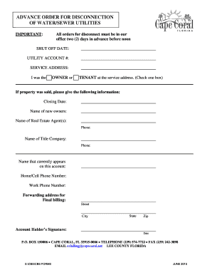 Utility Disconnect Form City of Cape Coral Capecoral