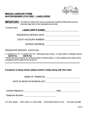 Landlord Utility Form SEP11 PDF City of Cape Coral Capecoral