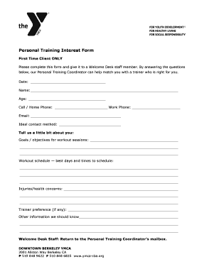 Download the Personal Training Interest Form Ymca Cba