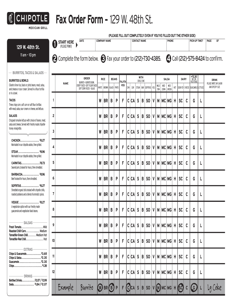 Chipotle Order Form