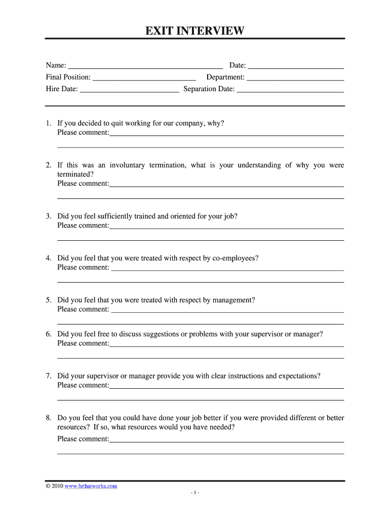 EXIT INTERVIEW FORM