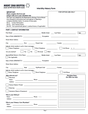 Infertility History Form