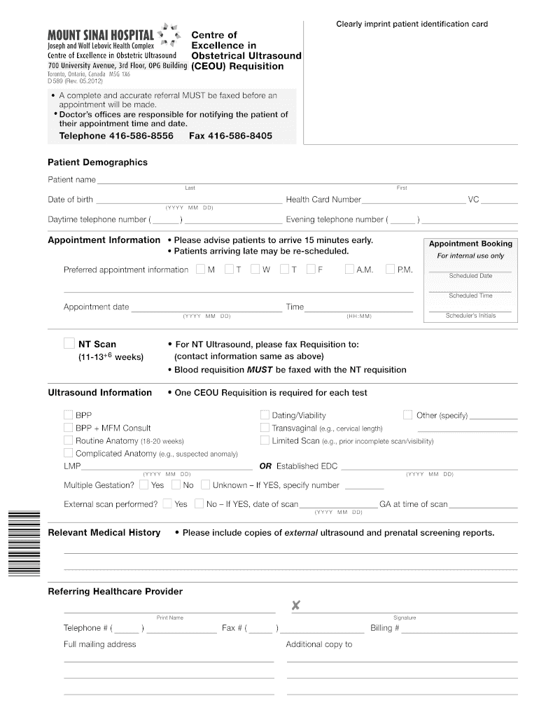  Ultrasound Requisition Form 2012-2024