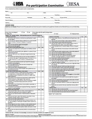 Ihsa Pre Participation Examination Form