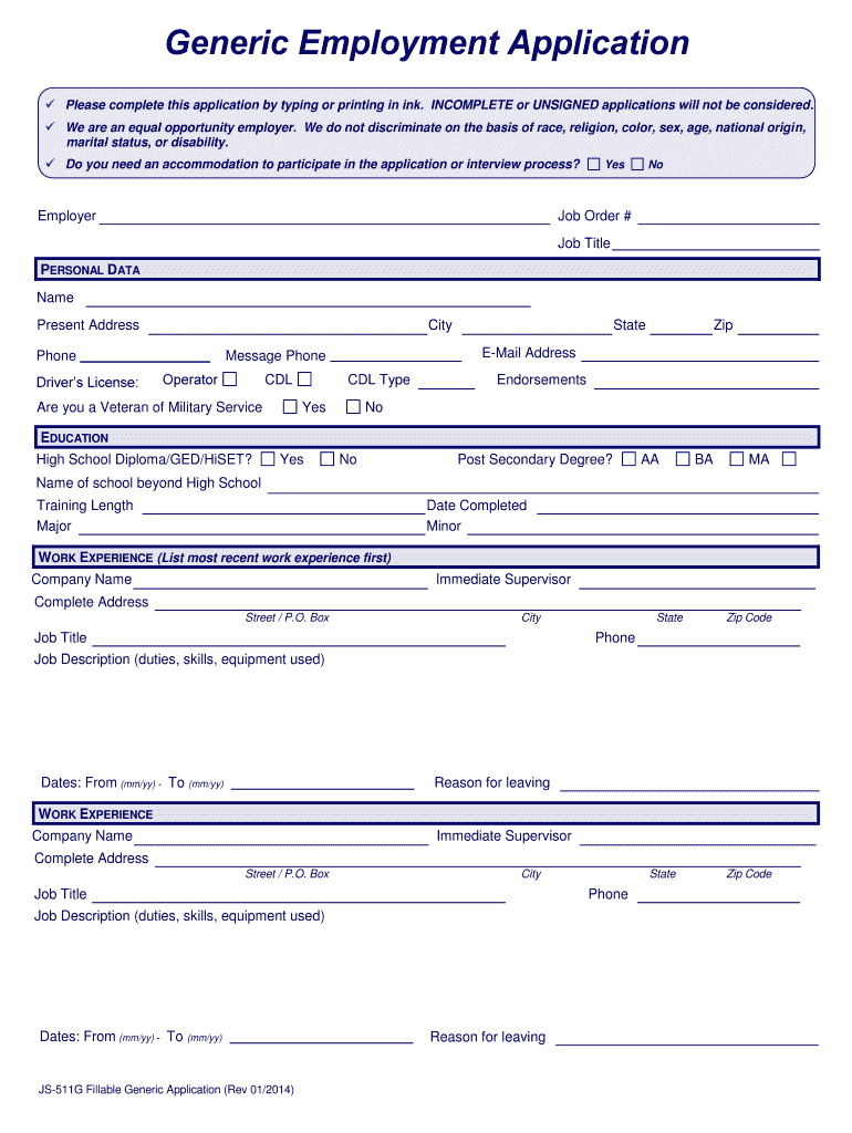 Generic Job Application  Form
