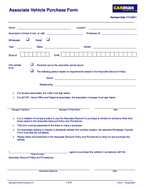 Carmax Associate Purchase Form