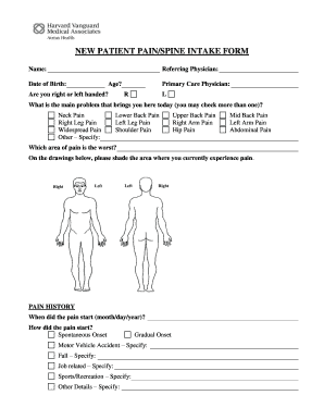 NEW PATIENT PAINSPINE INTAKE FORM Harvard Vanguard Assets Harvardvanguard