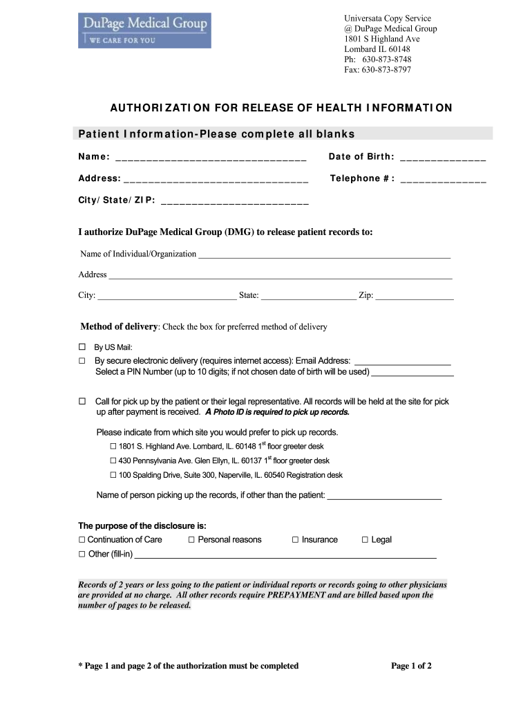 Dupage Group Release Form